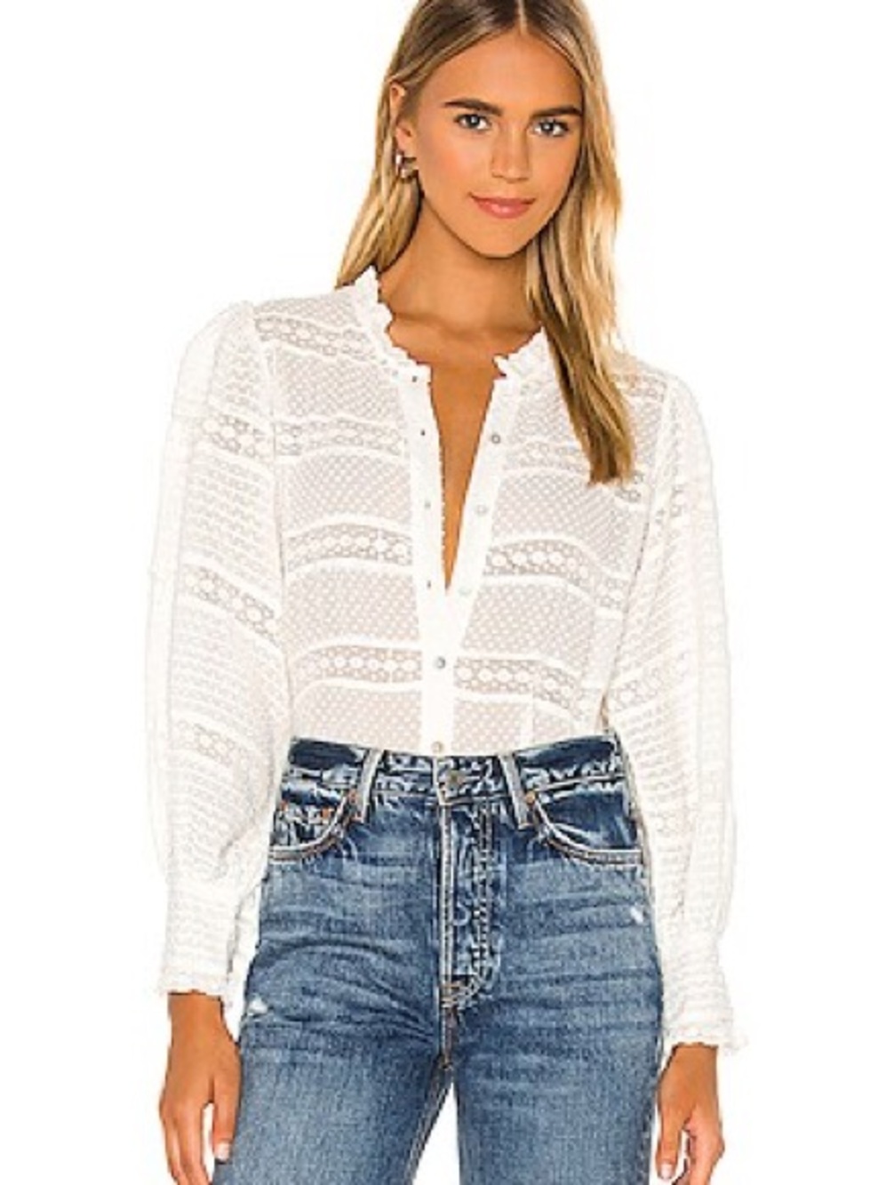LoveShackFancy Rochelle Lace Button Blouse